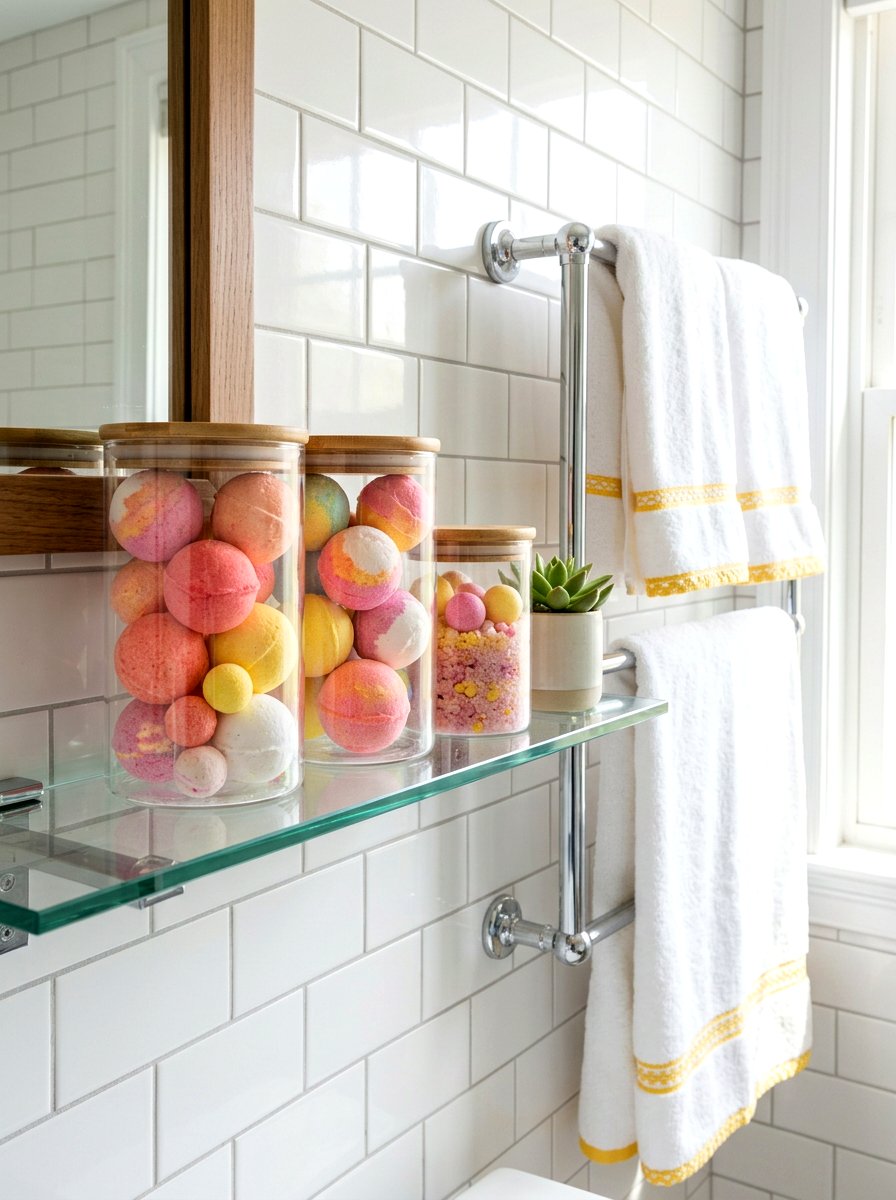 Glass Jar Bathroom Storage - 25 Spring Towel Rack Decor Ideas