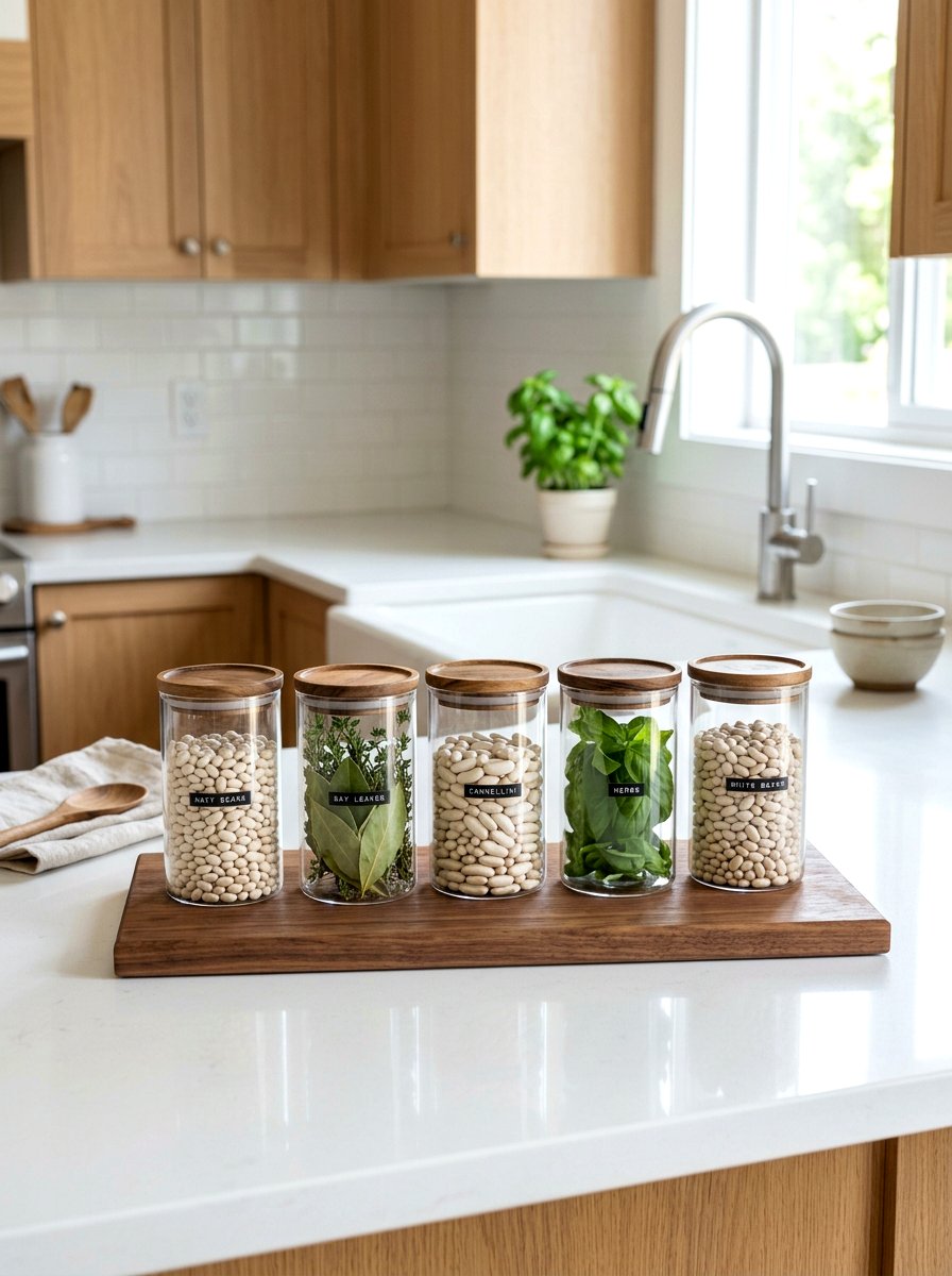 Glass Jar Display - 25 Spring Cutting Board Decor Ideas