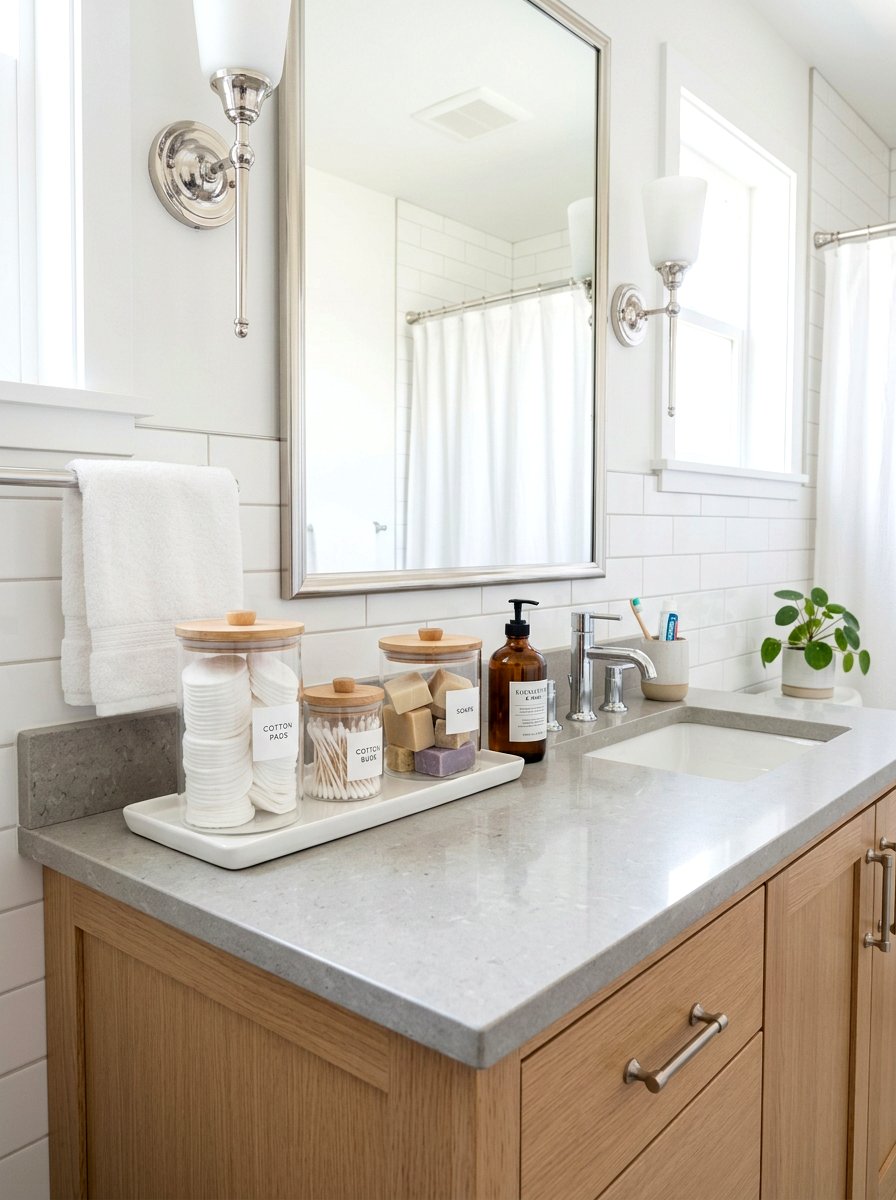 Glass Jar Storage - 25 Spring Bathroom Refresh Ideas
