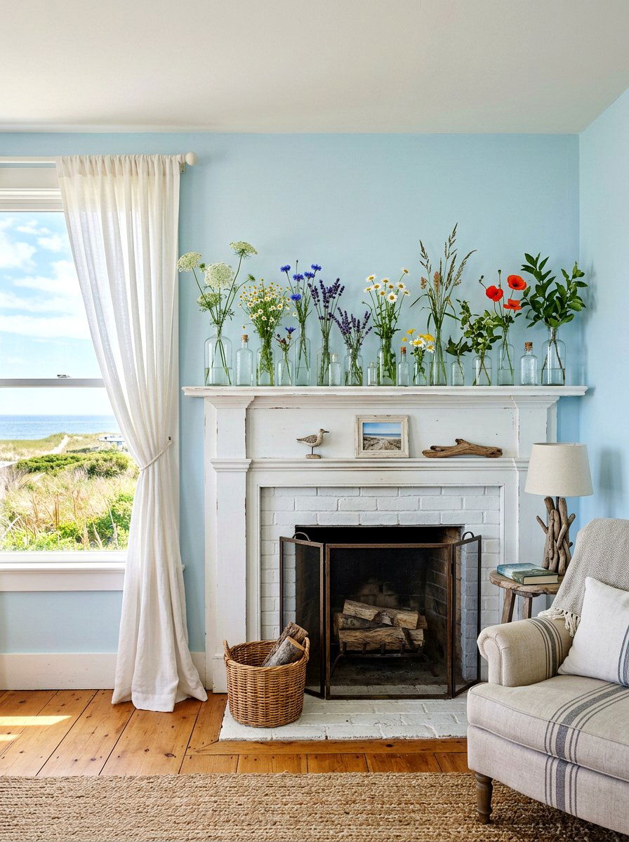 Glass Jar Wildflower Display - 25 Spring Rustic Mantel Ideas