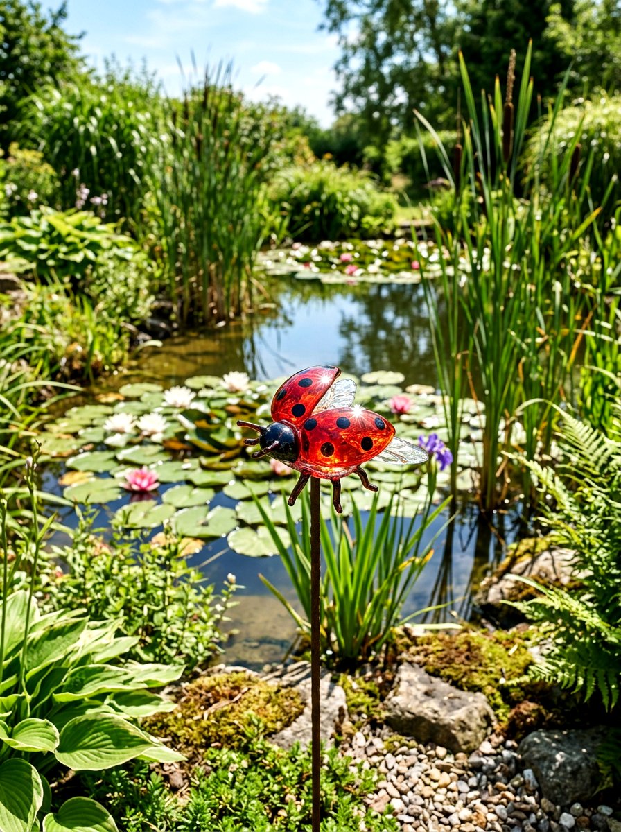 Glass Ladybug Garden Ornament - 25 Spring Ladybug Planter Ideas