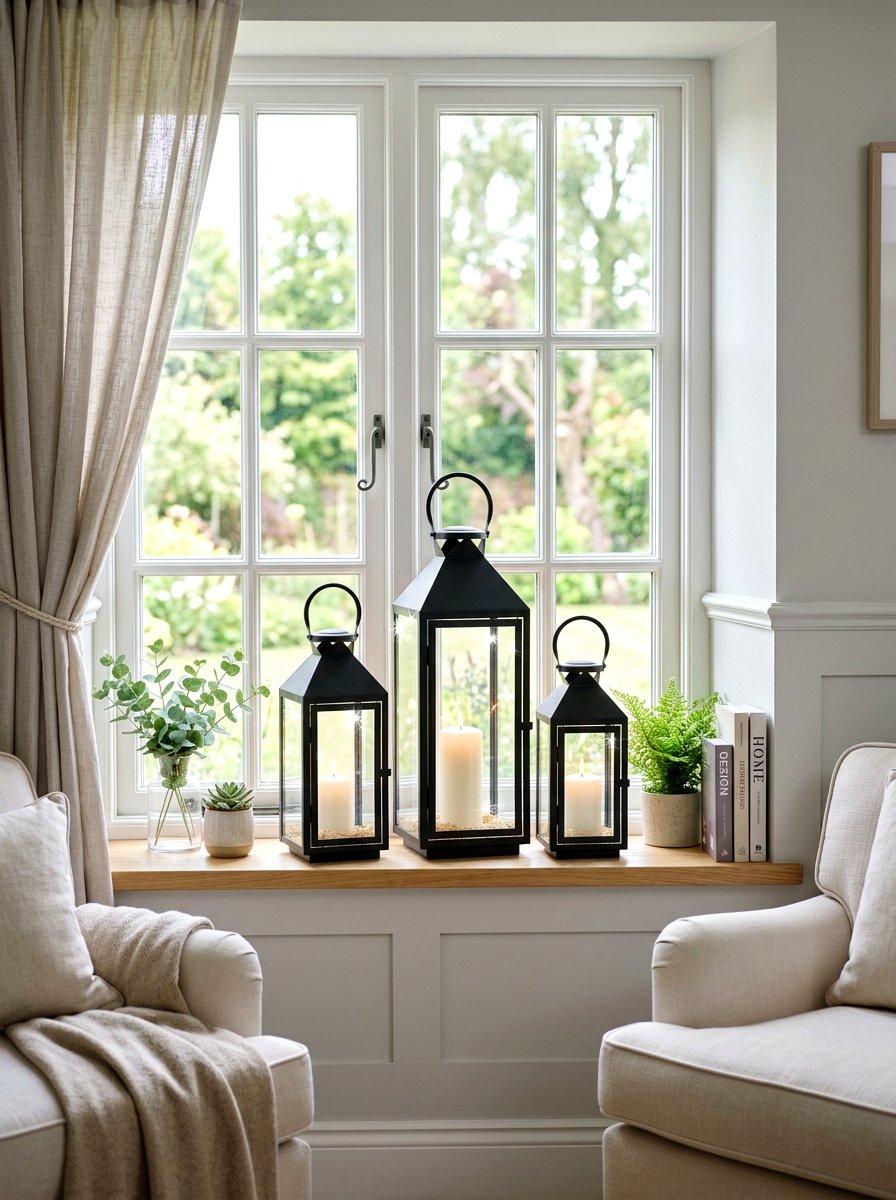 Glass Lantern Decor - 25 Spring Bay Window Decor Ideas