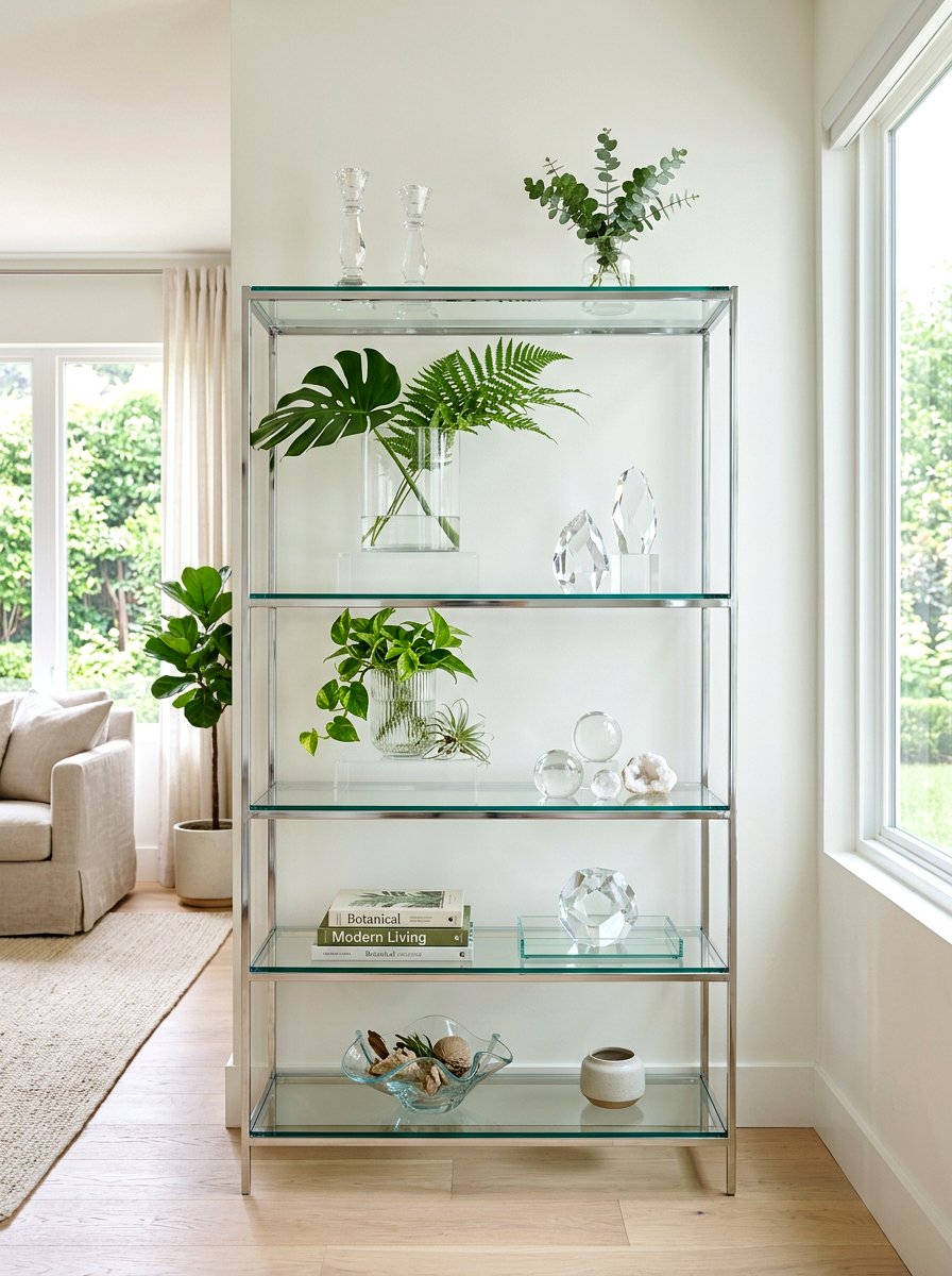 Glass Living Room Shelf - 25 Spring Living Room Shelf Ideas