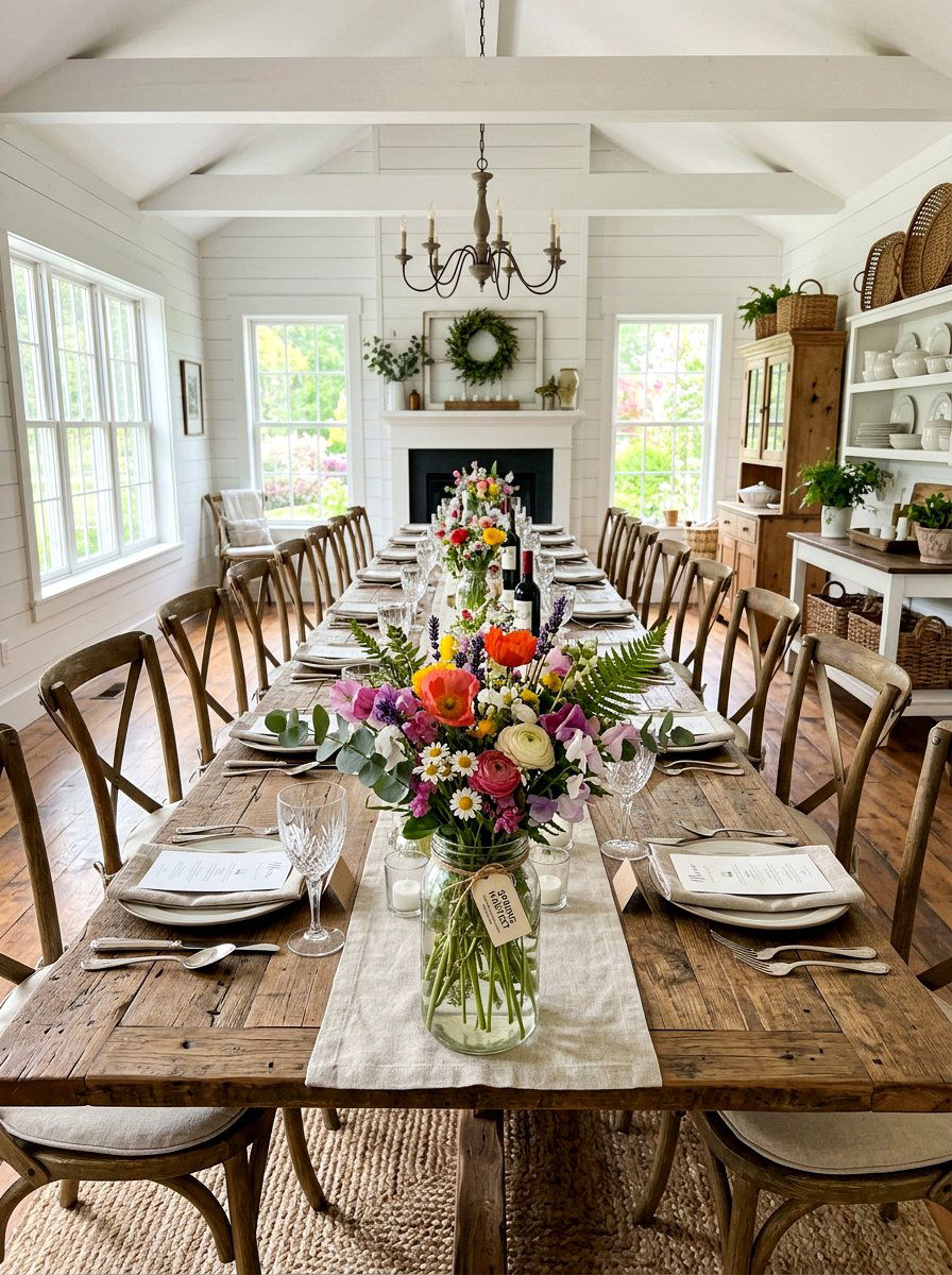 Glass Mason Jar Centerpiece - 25 Spring Long Table Decor Ideas