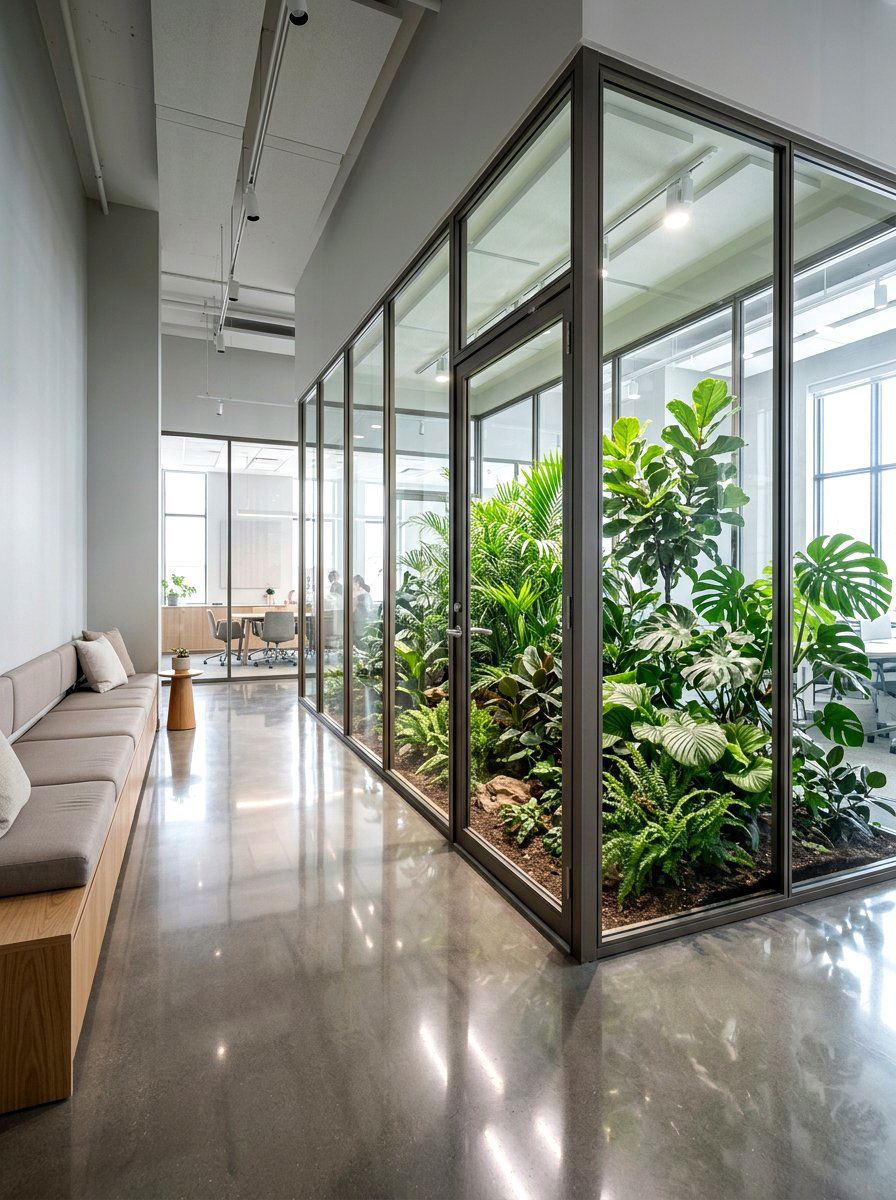 Glass Partition Greenery - 25 Spring Waiting Room Decor Ideas