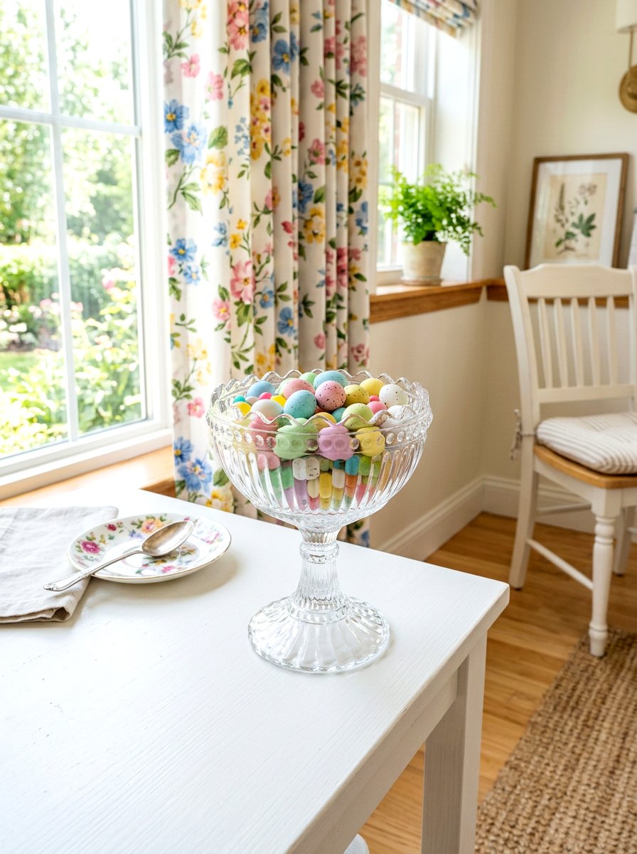 Glass Pedestal Bowl With Pastel Candy - 25 Spring Pedestal Bowl Ideas