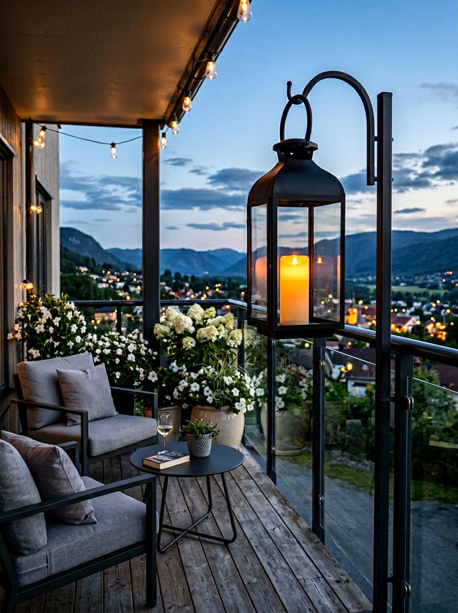 Glass Railing Lantern - 25 Spring Balcony Railing Decor Ideas