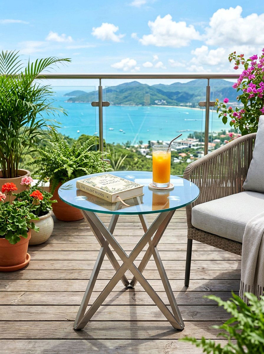 Glass Side Table - 25 Spring Balcony Decor Ideas