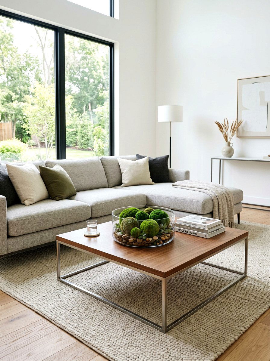 Glass Table Centerpiece - 25 Spring Living Room Decor Ideas