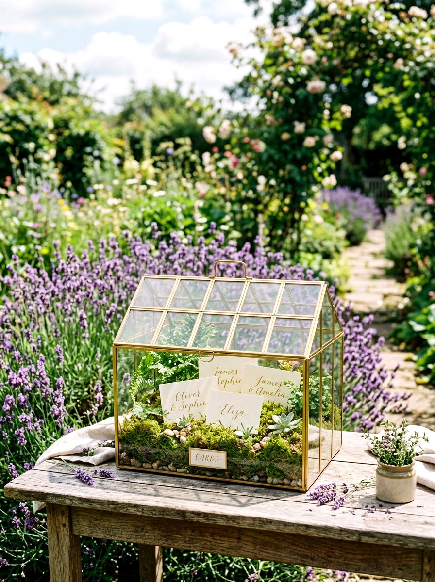 Glass Terrarium Card Holder - 25 Spring Wedding Card Box Ideas