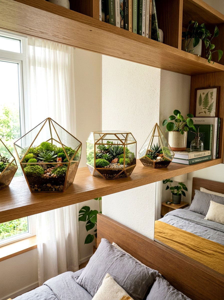 Glass Terrarium Display - 25 Spring Bedroom Shelf Ideas