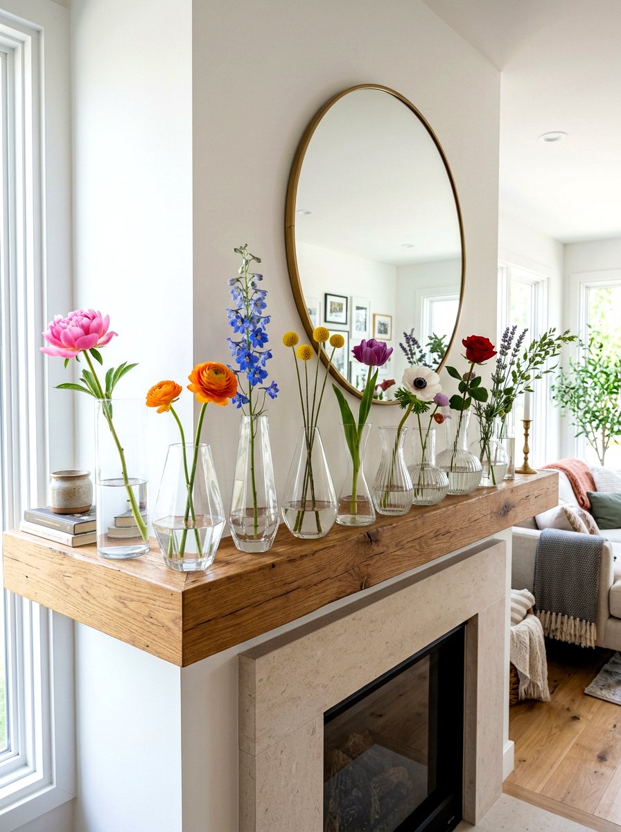 Glass Vase Collection - 25 Spring Mantel Decor Ideas