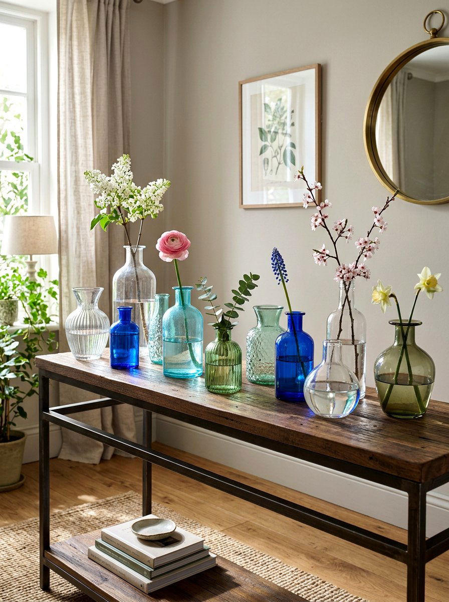 Glass Vase Collection - 25 Spring Console Table Decor Ideas