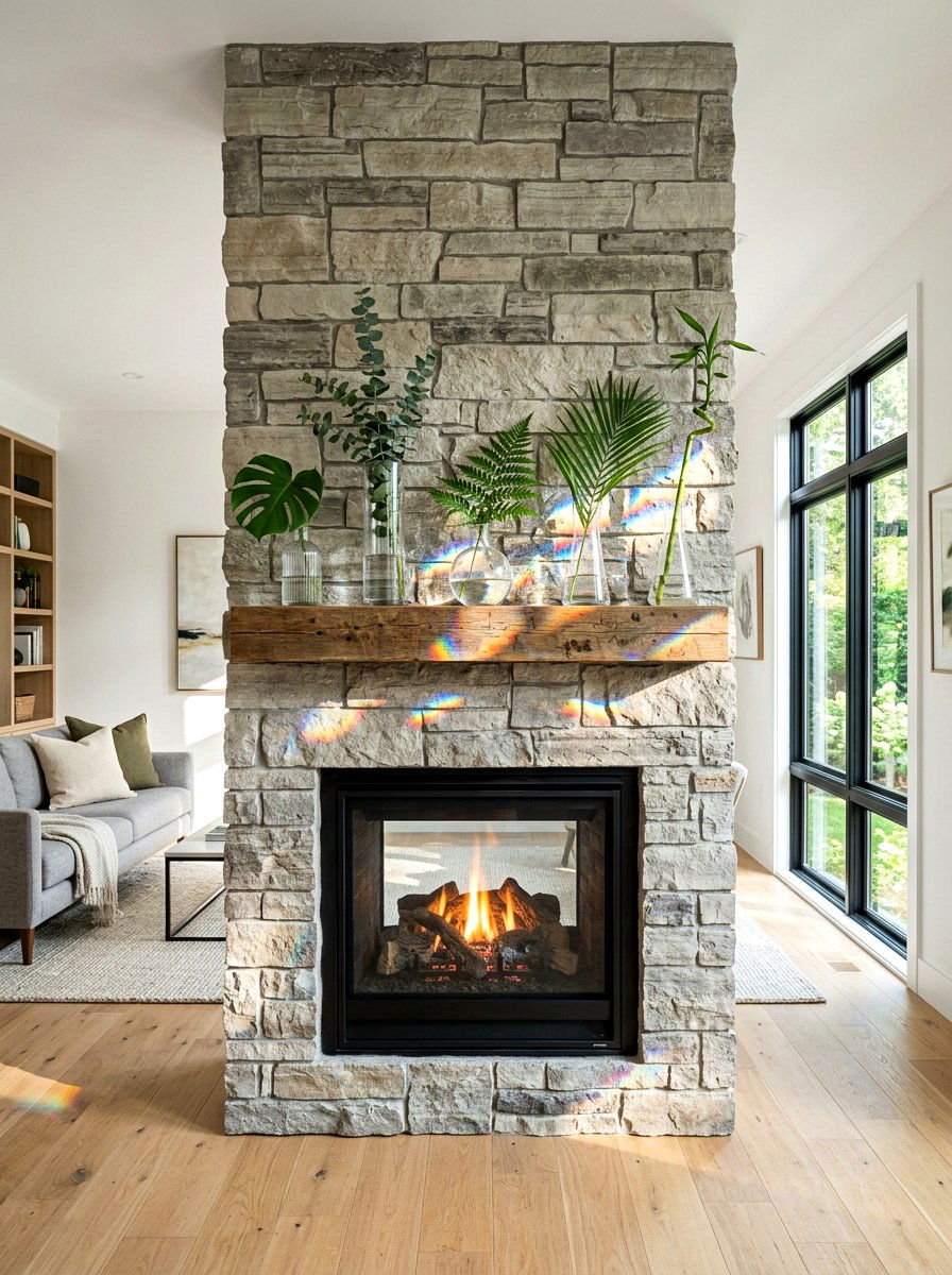 Glass Vase Fireplace - 25 Spring Stone Fireplace Decor Ideas