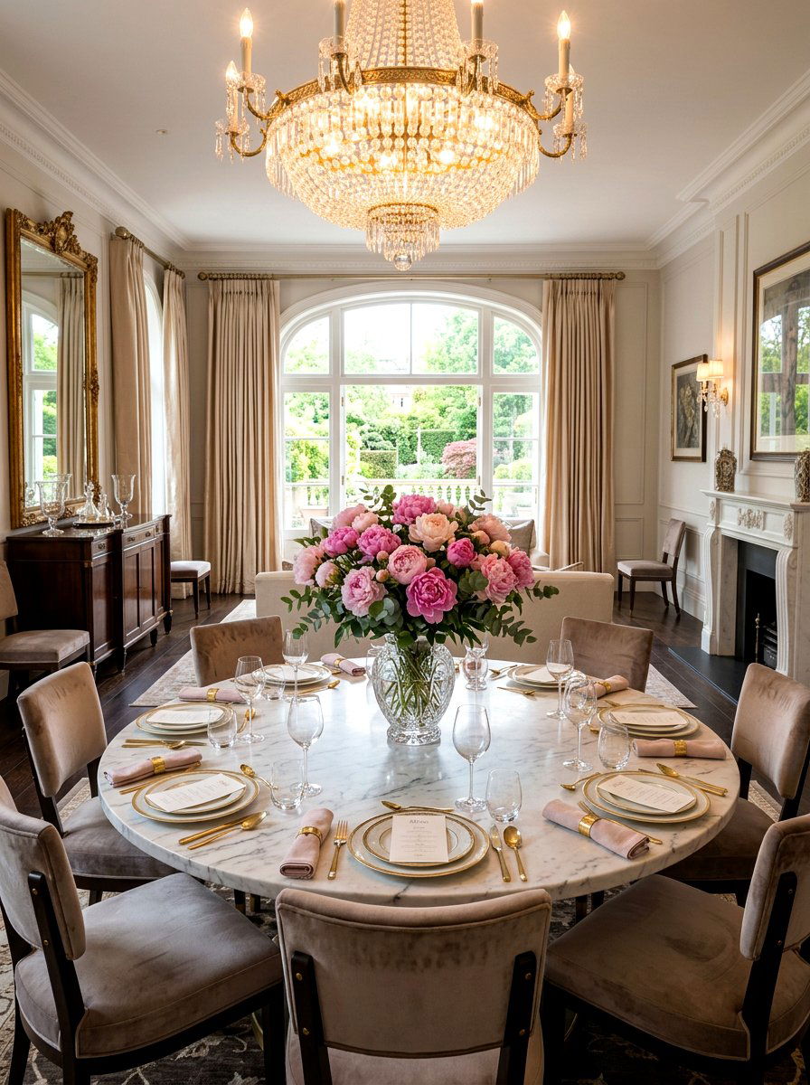 Glass Vase With Peonies - 25 Spring Round Table Decor Ideas
