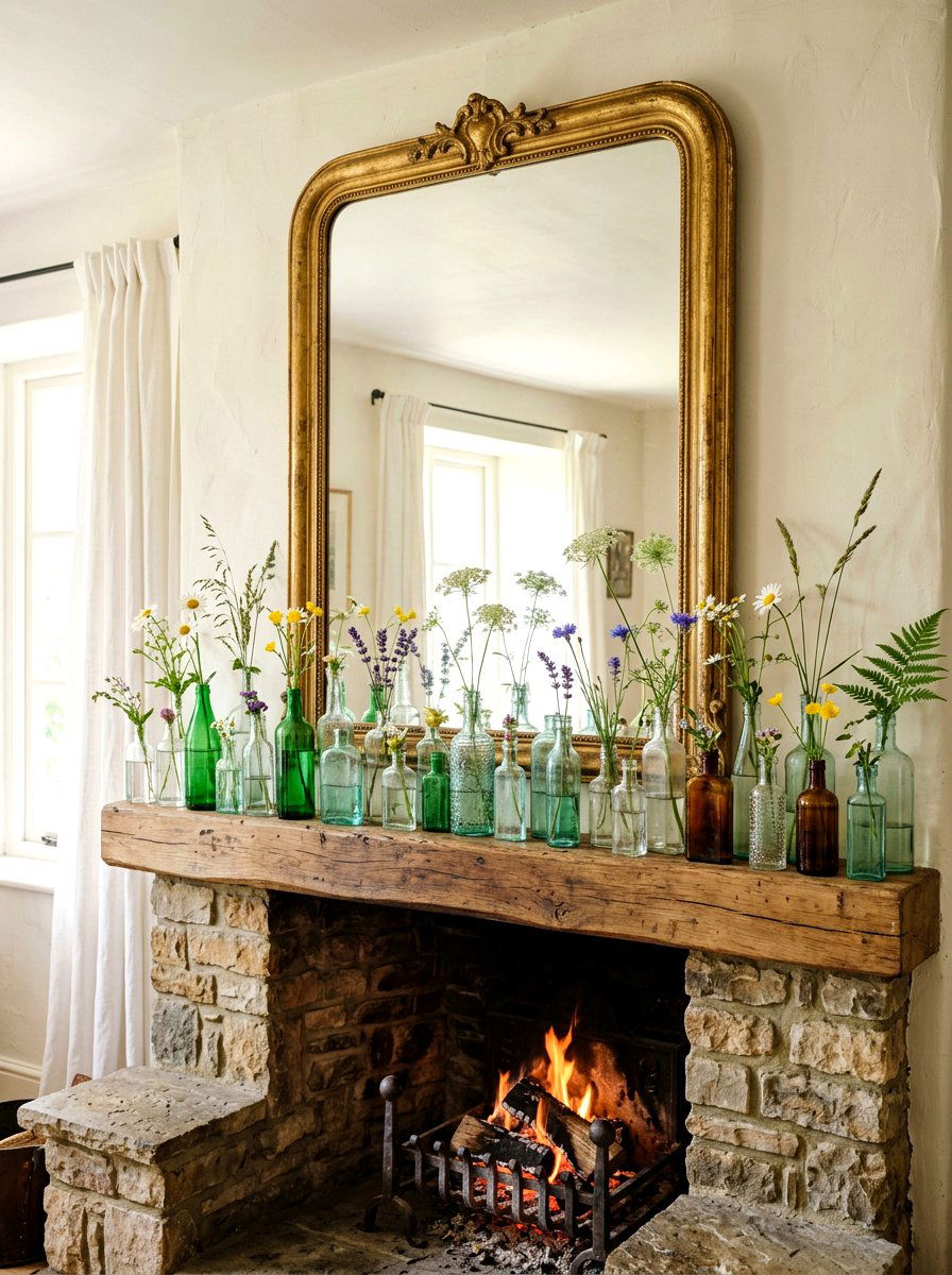 Glass bottle flower vases - 25 Spring Free Decor Ideas