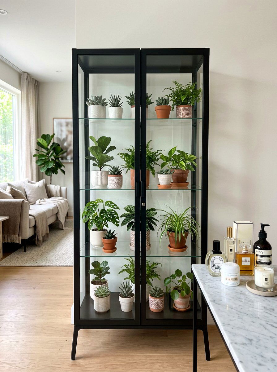 Glass cabinet indoor plants - 25 Spring Bathroom Plant Display Ideas