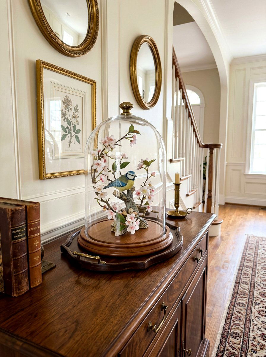 Glass cloche tray - 25 Spring Vintage Tray Decor Ideas