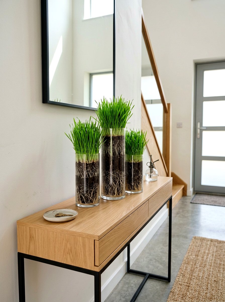 Glass cylinder wheatgrass display - 25 Spring Wheatgrass Centerpiece Ideas