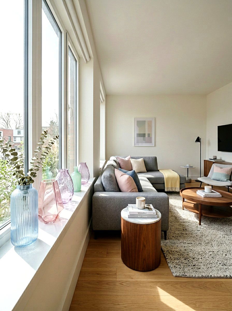 Glass decorative vases - 25 Spring Living Room Refresh Ideas