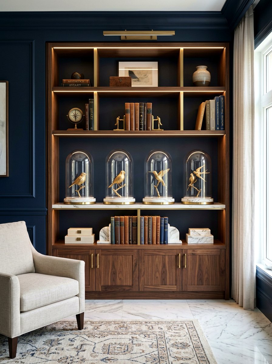 Glass display domes - 25 Spring Bookshelf Decor Ideas