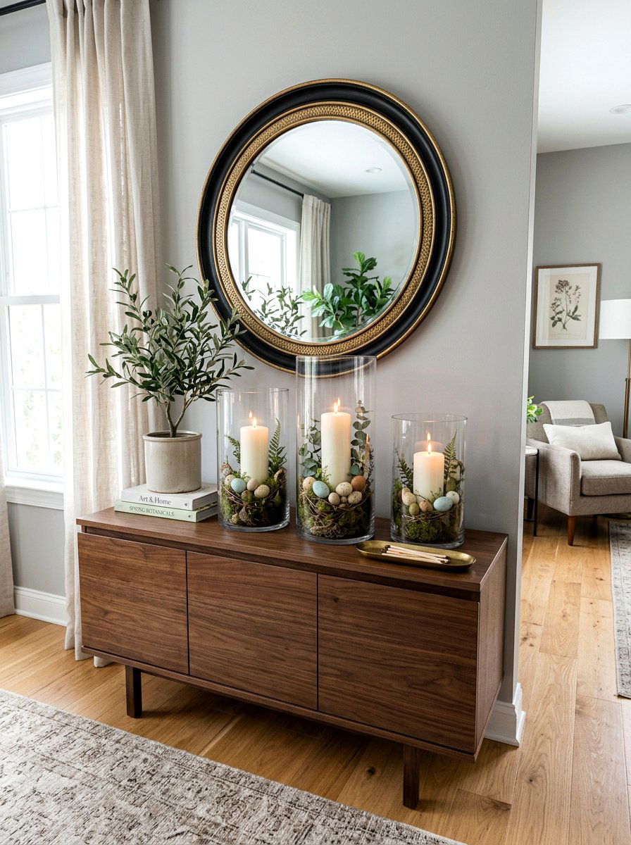 Glass hurricane spring candle display - 25 Spring Pillar Candle Ideas