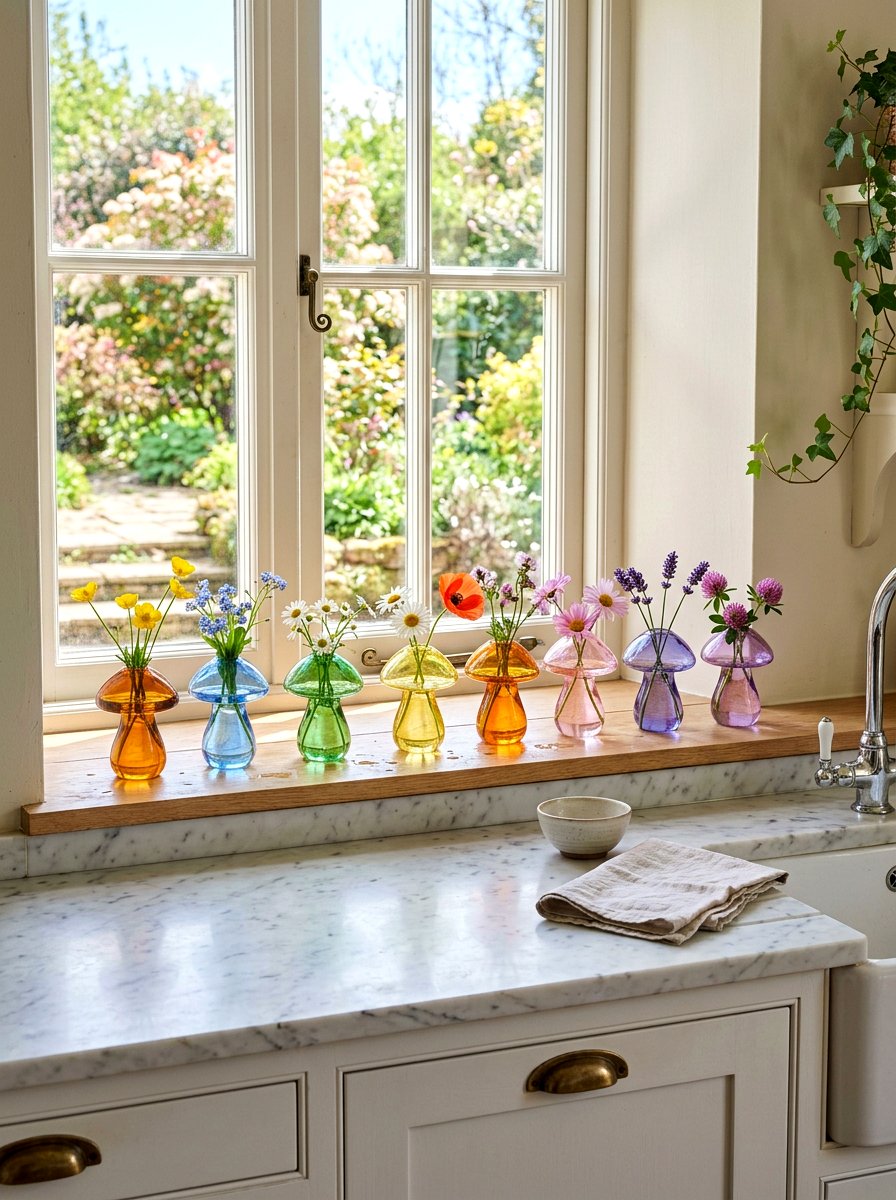 Glass mushroom bud vase - 25 Spring Mushroom Decor Ideas