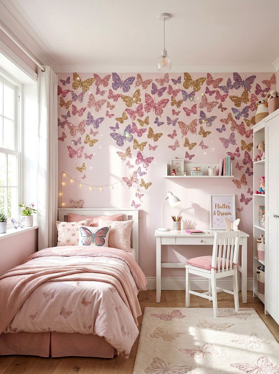 Glitter Butterfly Wall - 25 Spring Butterfly Wall Decor Ideas