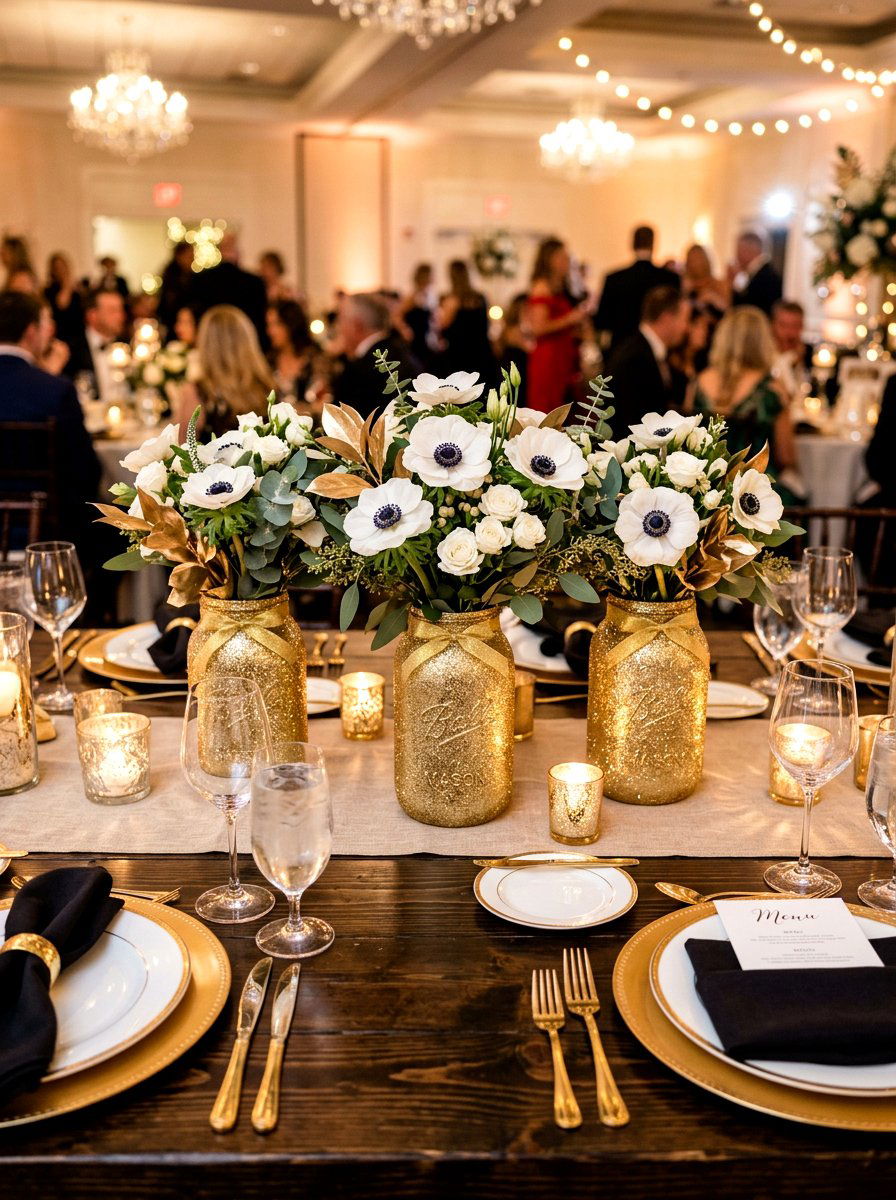 Glitter Gold Mason Jar - 25 Spring Mason Jar Centerpiece Ideas