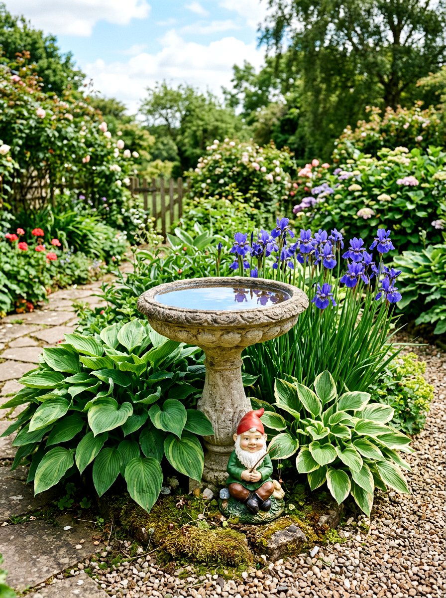 Gnome Bird Bath - 25 Spring Garden Gnome Decor Ideas