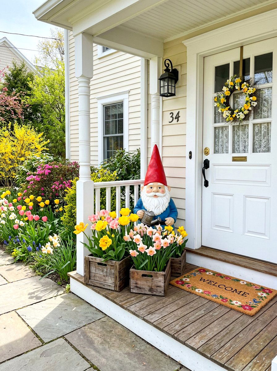 Gnome Front Porch - 25 Spring Garden Gnome Decor Ideas