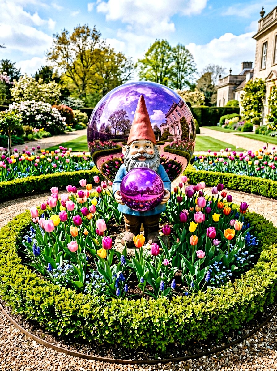 Gnome Gazing Ball - 25 Spring Garden Gnome Decor Ideas