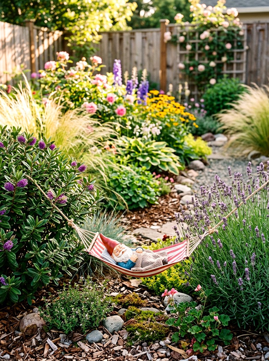 Gnome Hammock Scene - 25 Spring Garden Gnome Decor Ideas