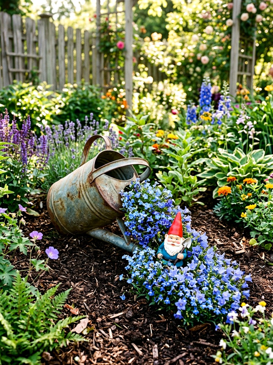 Gnome Watering Can - 25 Spring Garden Gnome Decor Ideas