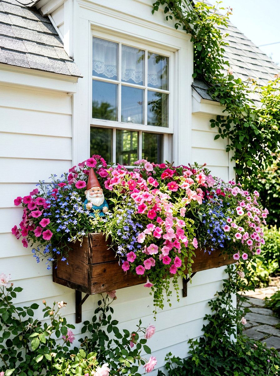 Gnome Window Box - 25 Spring Garden Gnome Decor Ideas