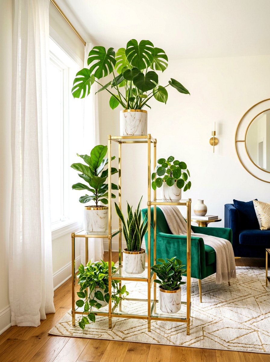 Gold Accent Plant Stand - 25 Spring Plant Shelf Ideas