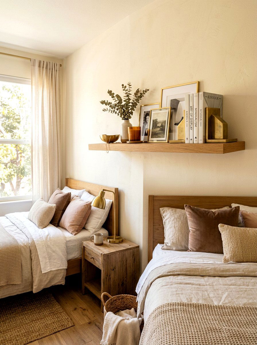 Gold Accent Styling - 25 Spring Bedroom Shelf Ideas