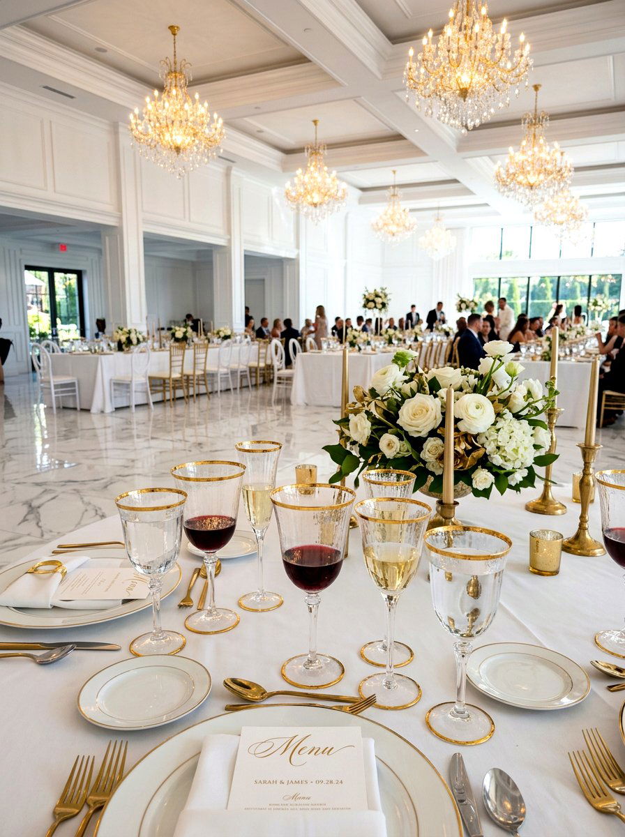 Gold Edge Glassware - 25 Spring Wedding Table Decor Ideas