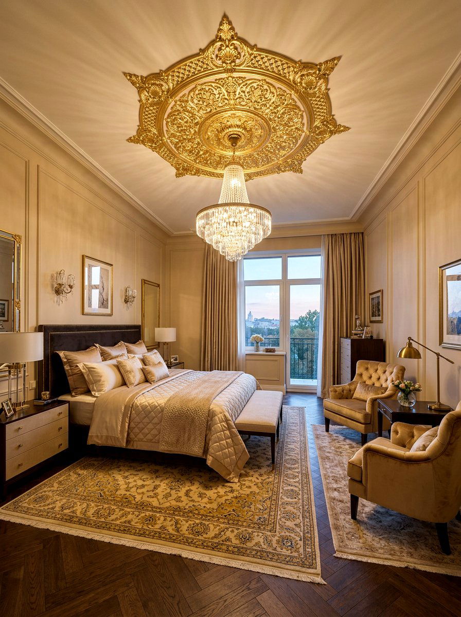 Gold Leaf Detailing - 25 Spring Ceiling Medallion Decor Ideas