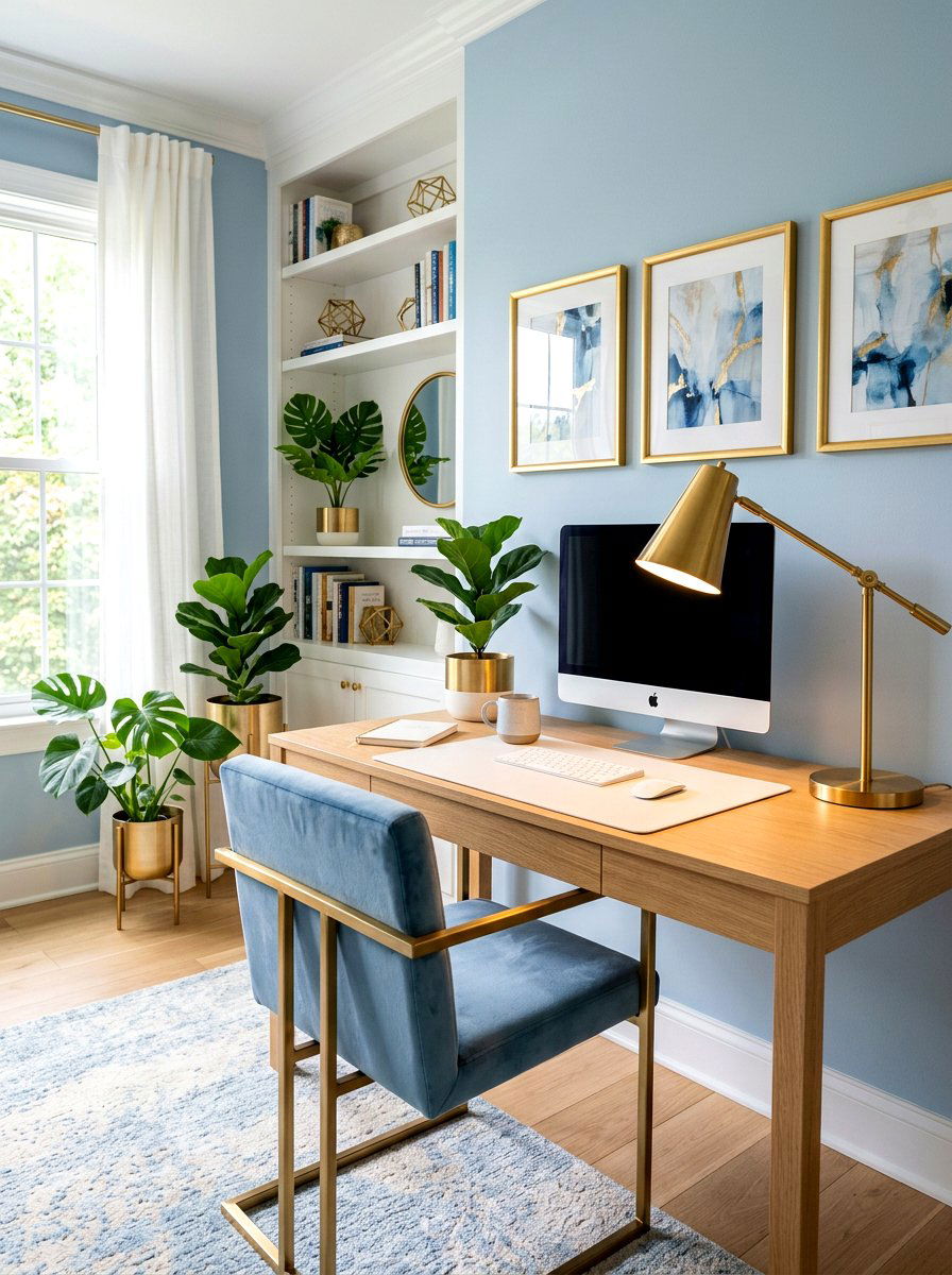 Gold Metal Accents - 25 Spring Home Office Decor Ideas