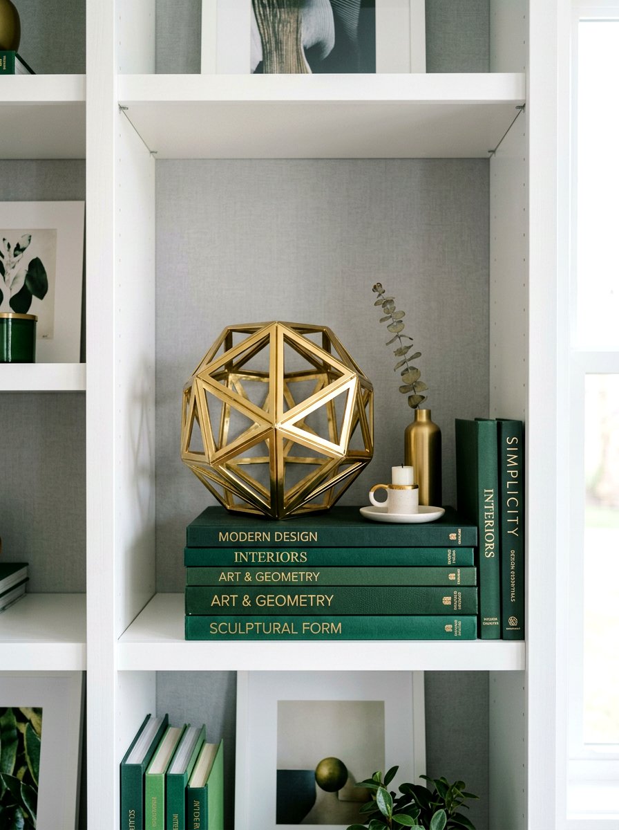 Gold Metal Decor - 25 Spring Bookshelf Styling Ideas