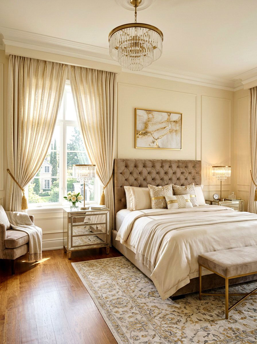 Gold Metallic Thread Curtains - 25 Spring Bedroom Curtain Ideas