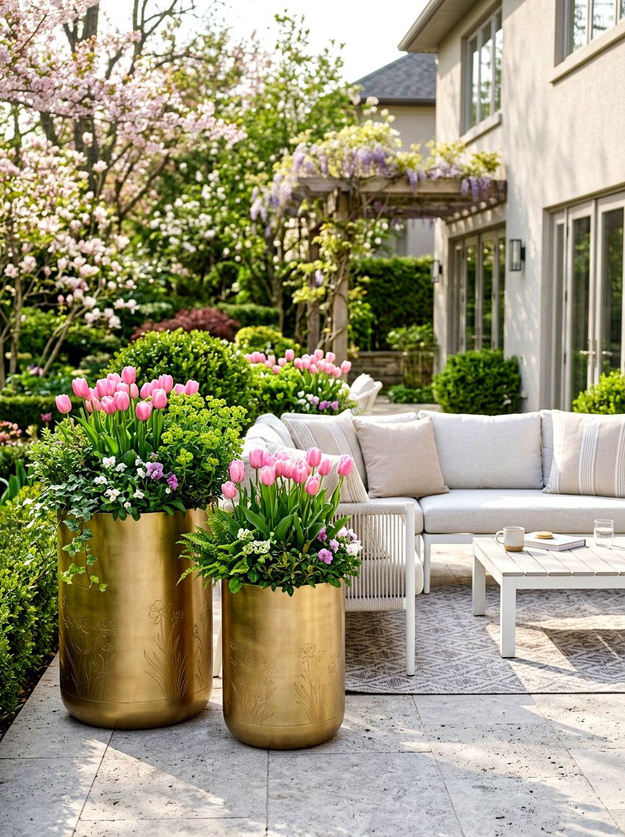 Gold Planter Spring Flowers - 25 Spring Gold Accent Decor Ideas