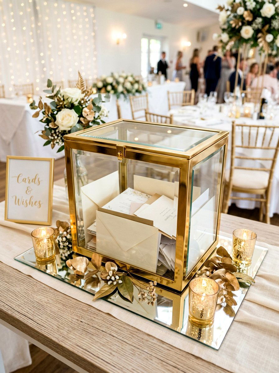 Gold Rimmed Glass Card Box - 25 Spring Wedding Card Box Ideas