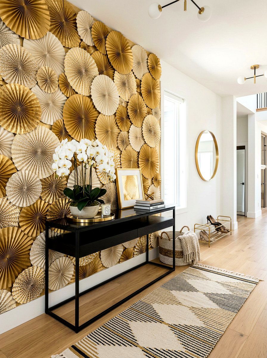 Gold paper fan accent - 25 Spring Paper Fan Decor Ideas