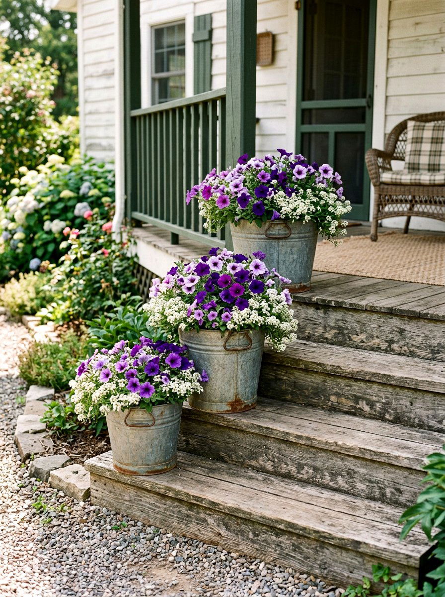 Graduated metal bucket sets - 25 Spring Metal Planter Ideas
