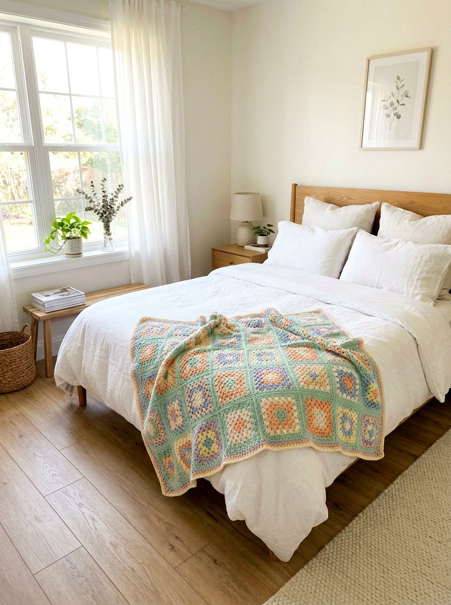 Granny Square Throw - 25 Spring Crochet Decor Ideas