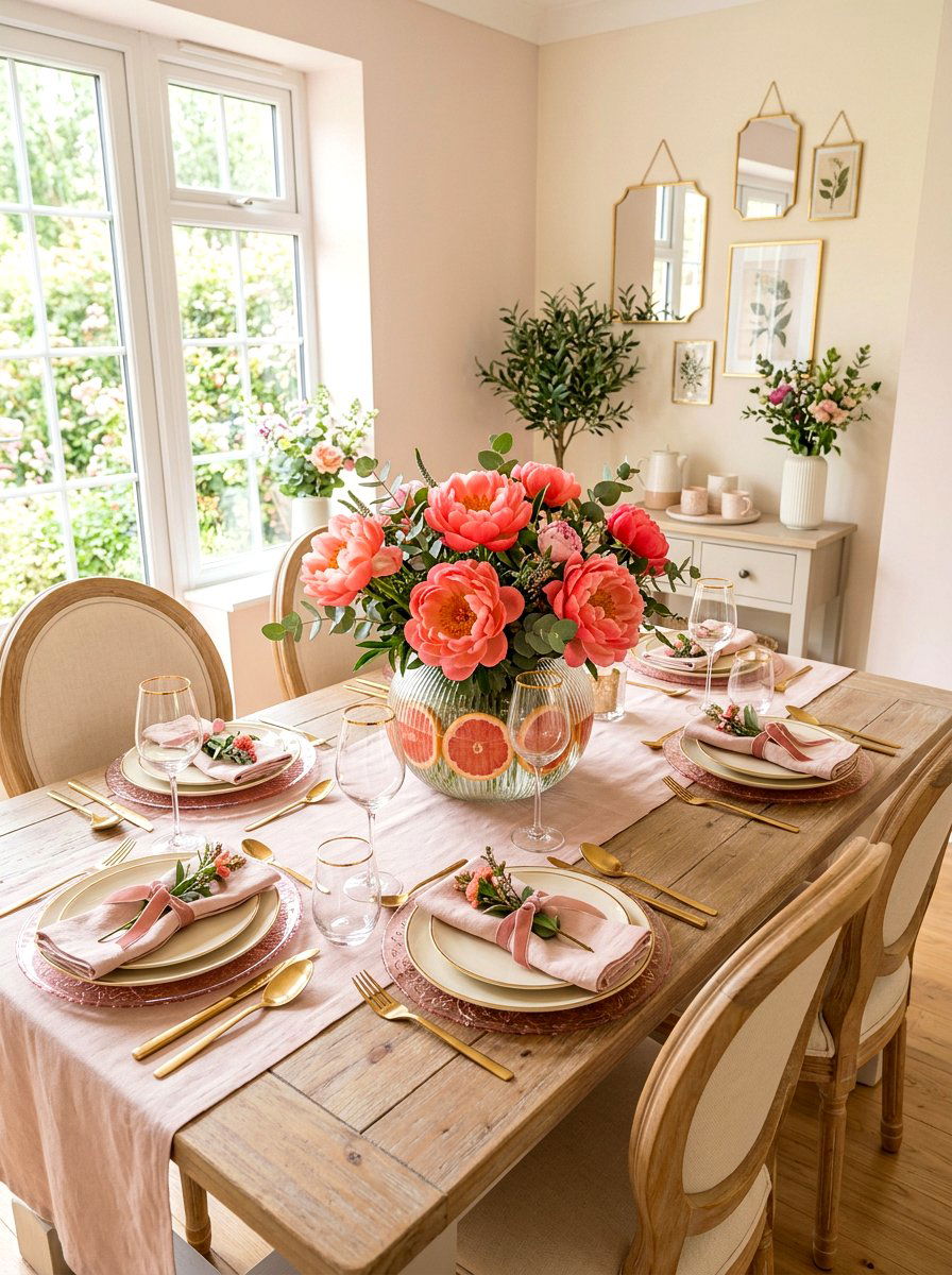 Grapefruit Peony Flower Arrangement - 25 Spring Citrus Centerpiece Ideas