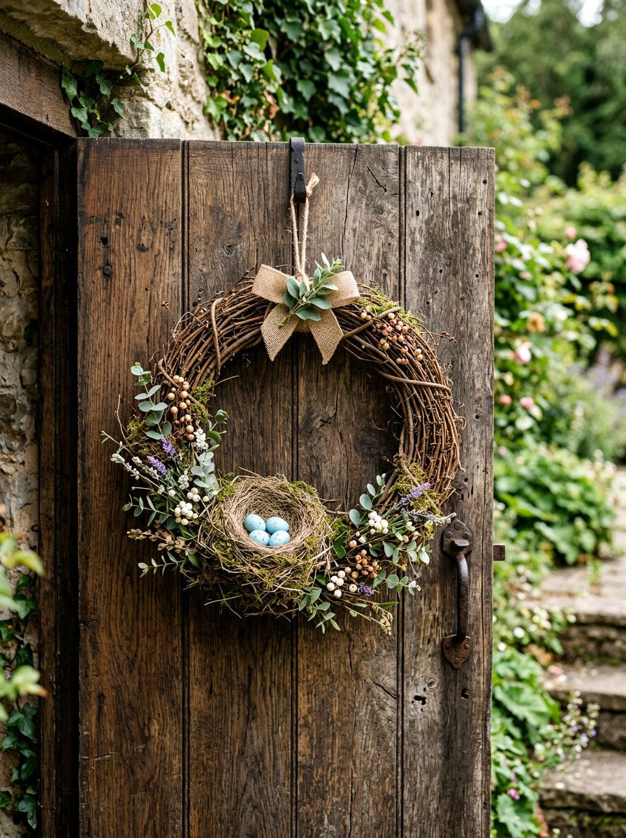 Grapevine Bird Nest Wreath - 25 Spring Wreath Ideas for Front Door