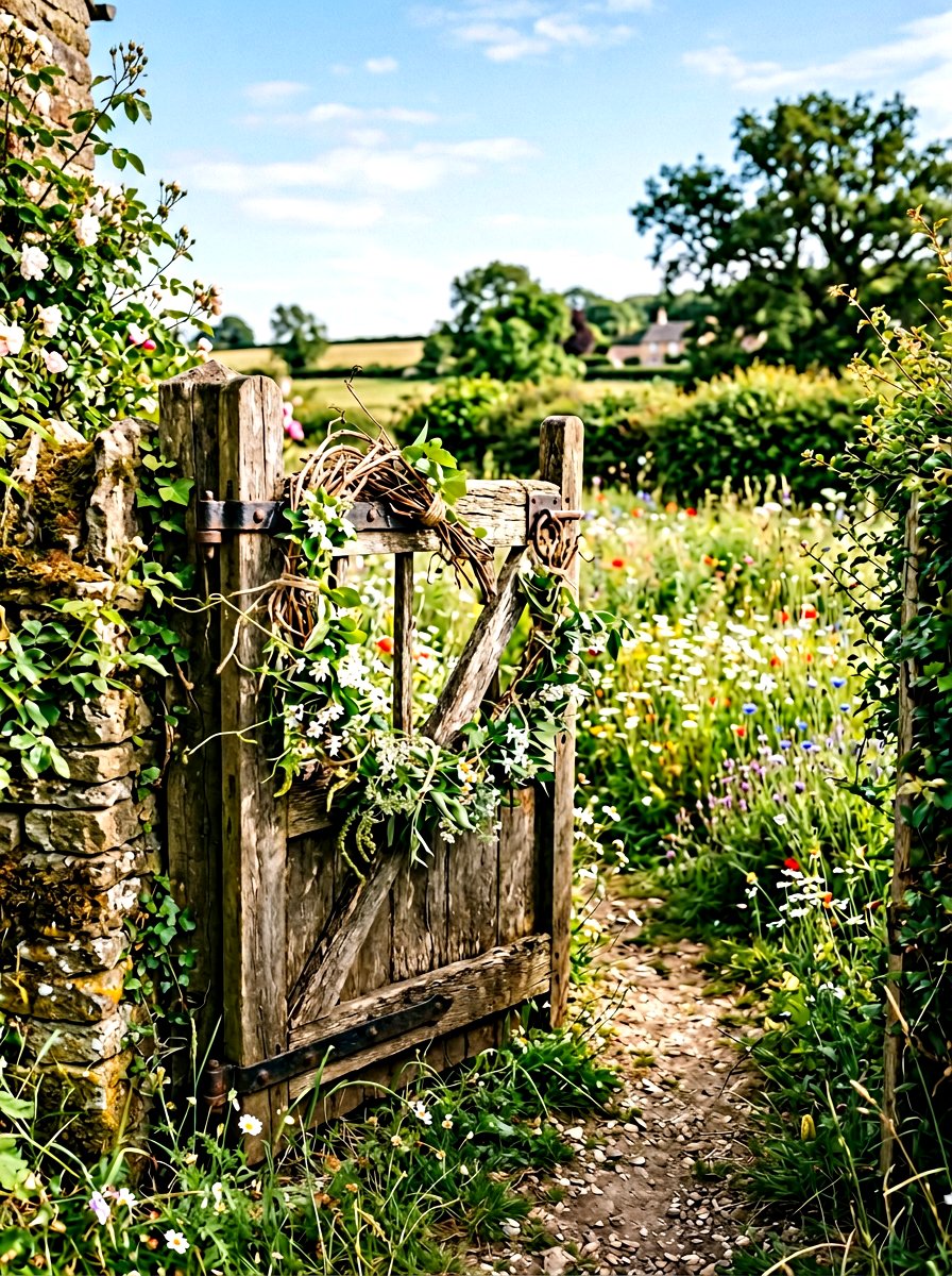 Grapevine Spring Gate Garland - 25 Spring Wooden Gate Decor Ideas
